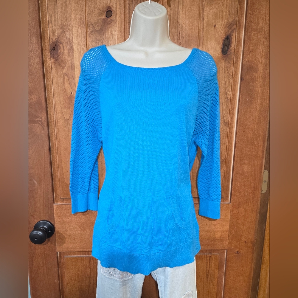 Chaps Bright‎ Blue Scoop Neck Knit Sweater